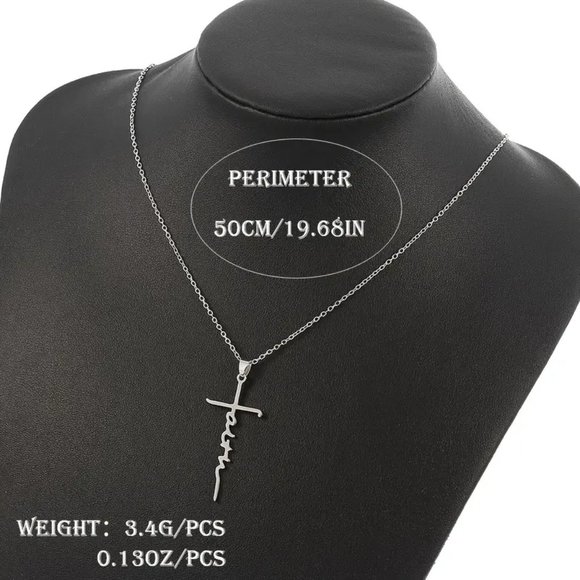 BOGO 50% Off NWT Stainless Steel Christian Cross Faith Word Pendant Necklace - Picture 3 of 7
